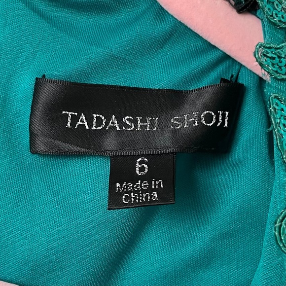 Tadashi Shoji Dress Womens Size 6 Green Sequin Lace Draped Maxi Gown Formal - Picture 10 of 12